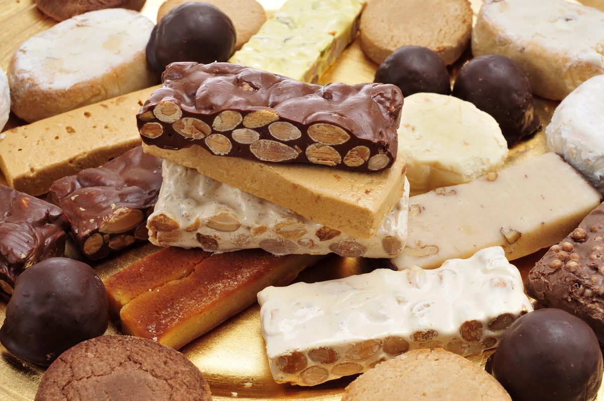 Assortment of Spanish Christmas sweets: turrón, polvorones and mantecados