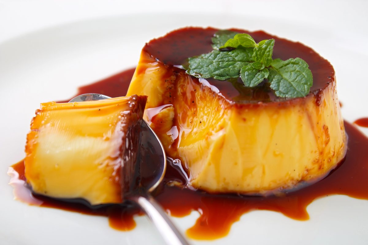 Rozata, caramel custard flan, on a plate