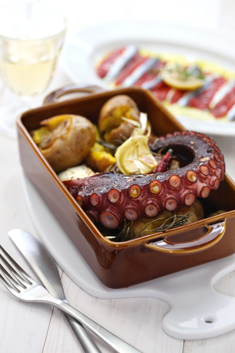 Polvo à lagareiro, roasted octopus with potatoes and olive oil