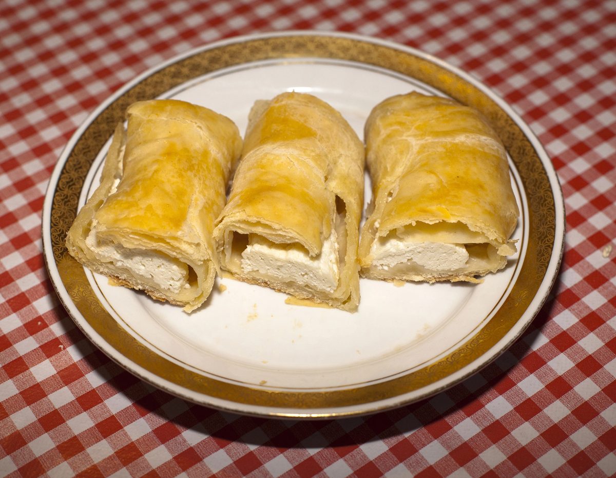 Sweet cheese strudel slices on a plate