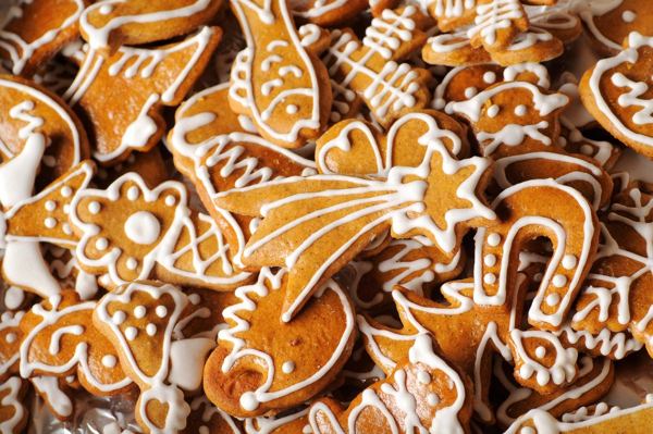 Many iced Czech gingerbread cookies in different shapes