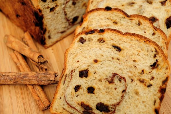 Slices of raisin and cinnamon Christmas bread