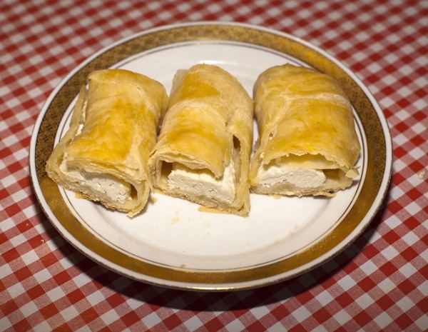 Sweet cheese strudel slices on a plate